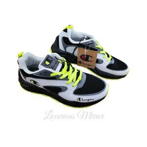 Champion Retro 80's Sneakers Comfort Black Lime Green Logo Lace Up Sz 9.5M Mens